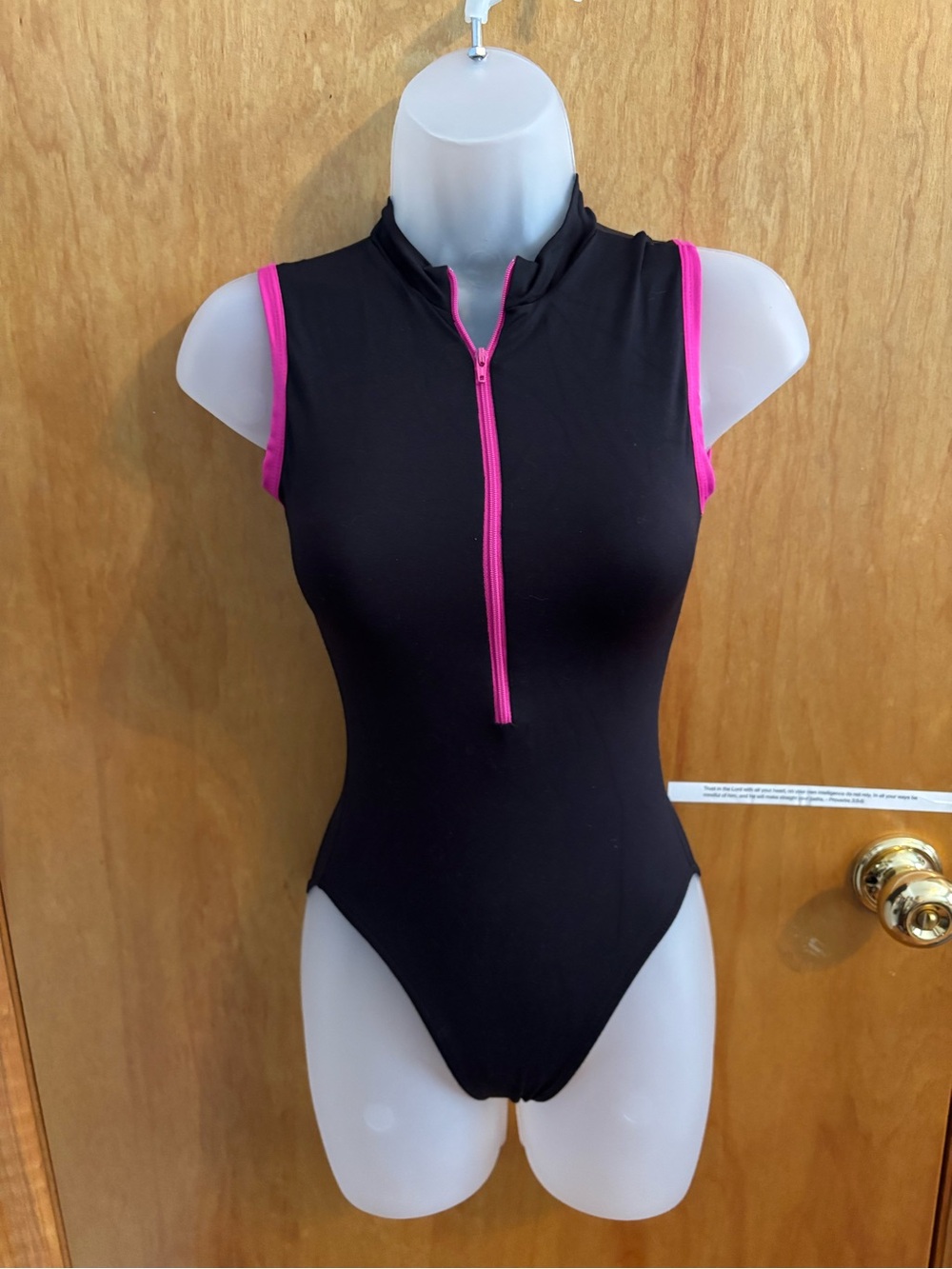 Eurotard Pink and Black Zipper Front Leotard